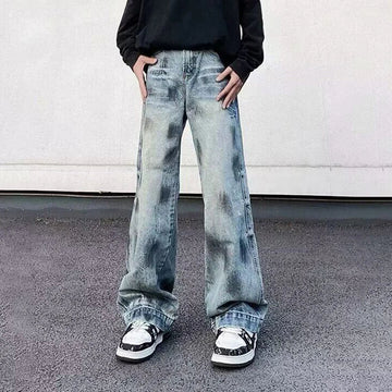 AIDASE  -  High Street Male Jeans Washed Niche Design Vintage Straight-leg Trendy Denim Trousers 2025 New Fashion Menswear 21E6678 aidase-shop